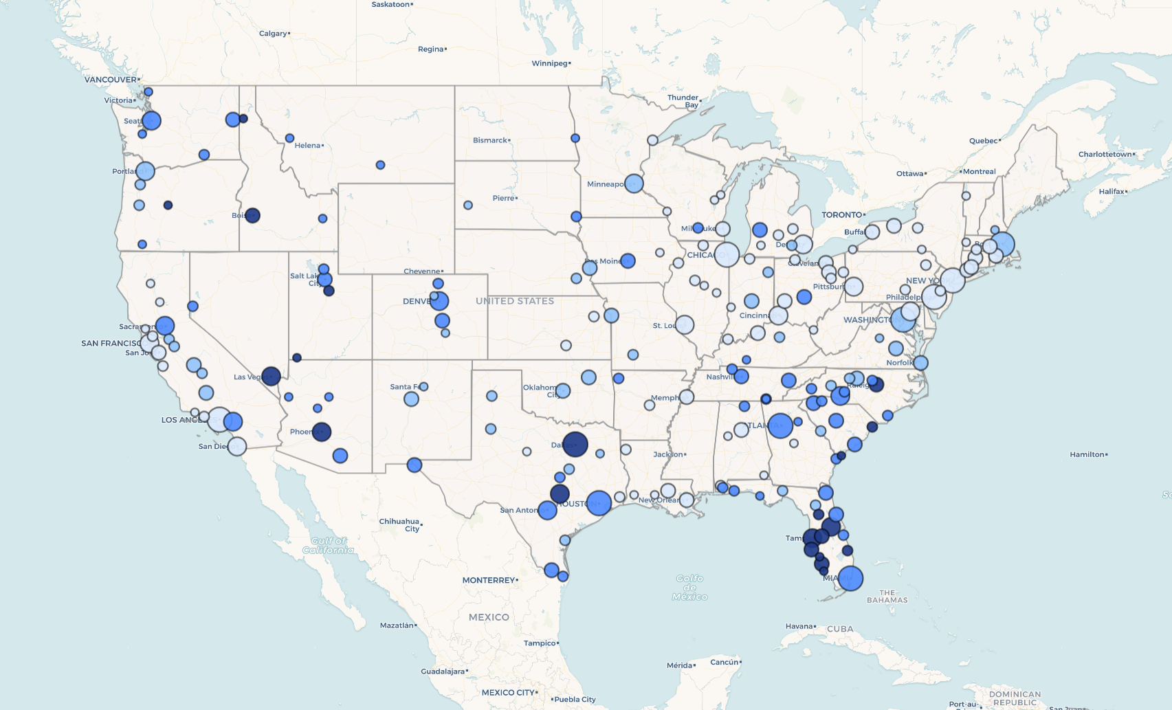 Investment score — metro bubble map, single metric